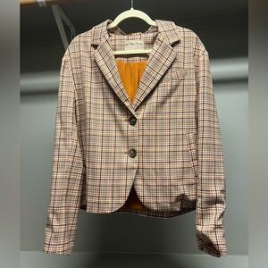 Free People Tan Plaid Blazer
